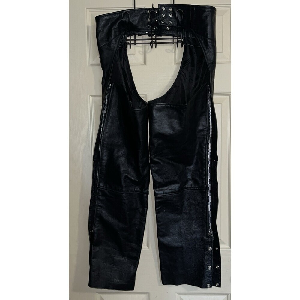 UNIK LEATHER MOTORCYCLE CHAPS Leather Apparel CHAPS Size Large Adjustable